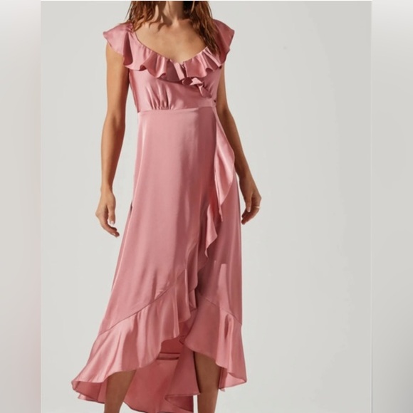 Astr Dark Blush wilshire Ruffle Wrap Open Back Midi High Low Dress, XS - Picture 16 of 16